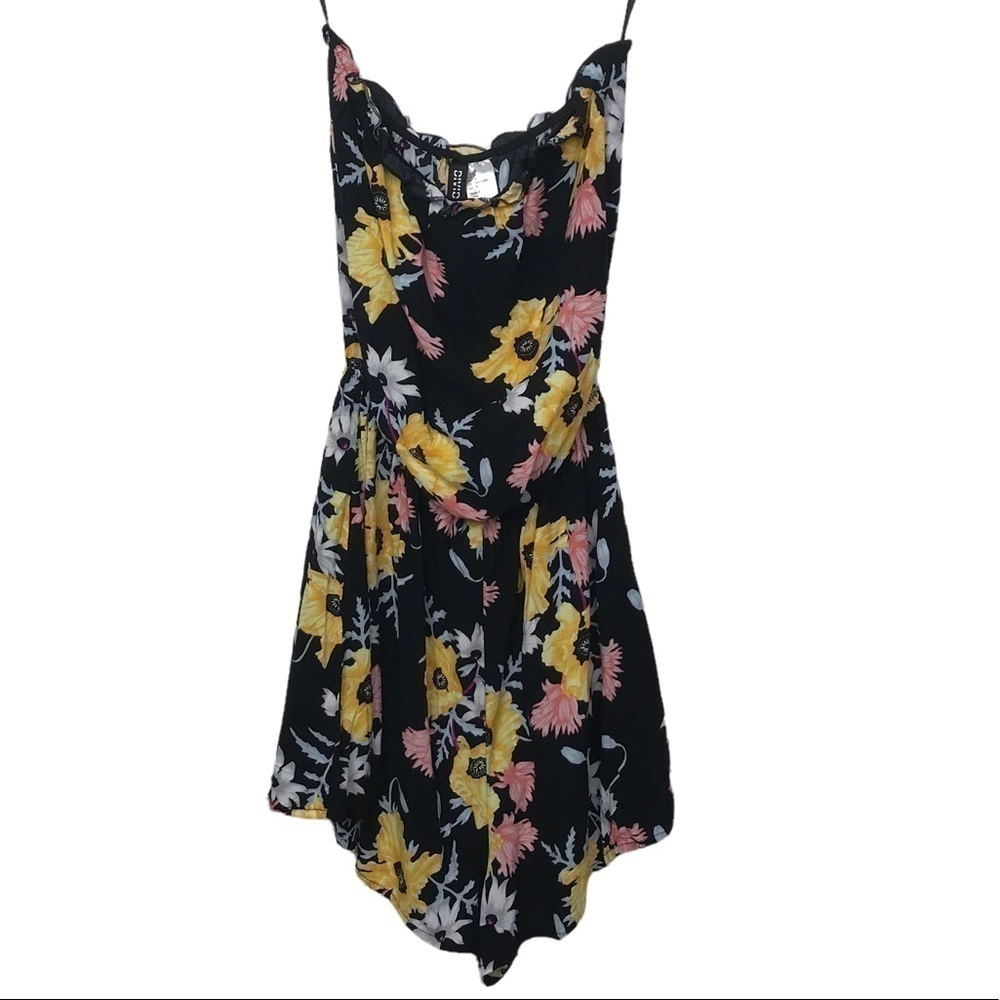 Divided H&M Black Multicolor Floral Strapless Romper Playsuit Size 4
